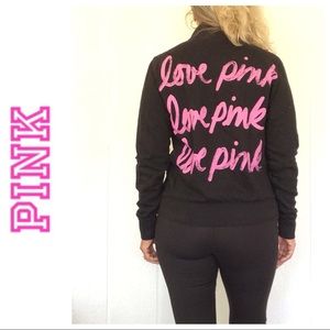 PINK VICTORIAS SECRET BLACK COTTON HALF ZIP MEDIUM